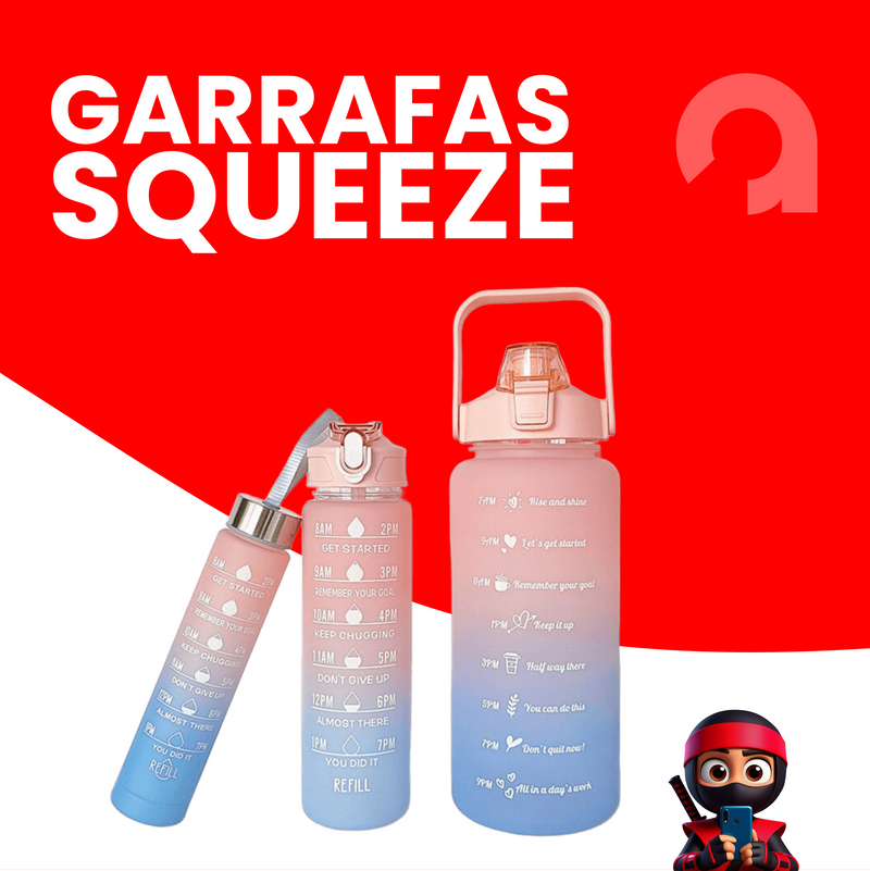 Garrafas Squeeze™ - Kit 3 Garrafas Squeeze
